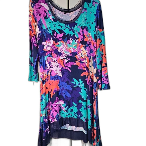 Midi Dress Sheer Scoop Neck and Hem Multicolor Size XL - Picture 1 of 5